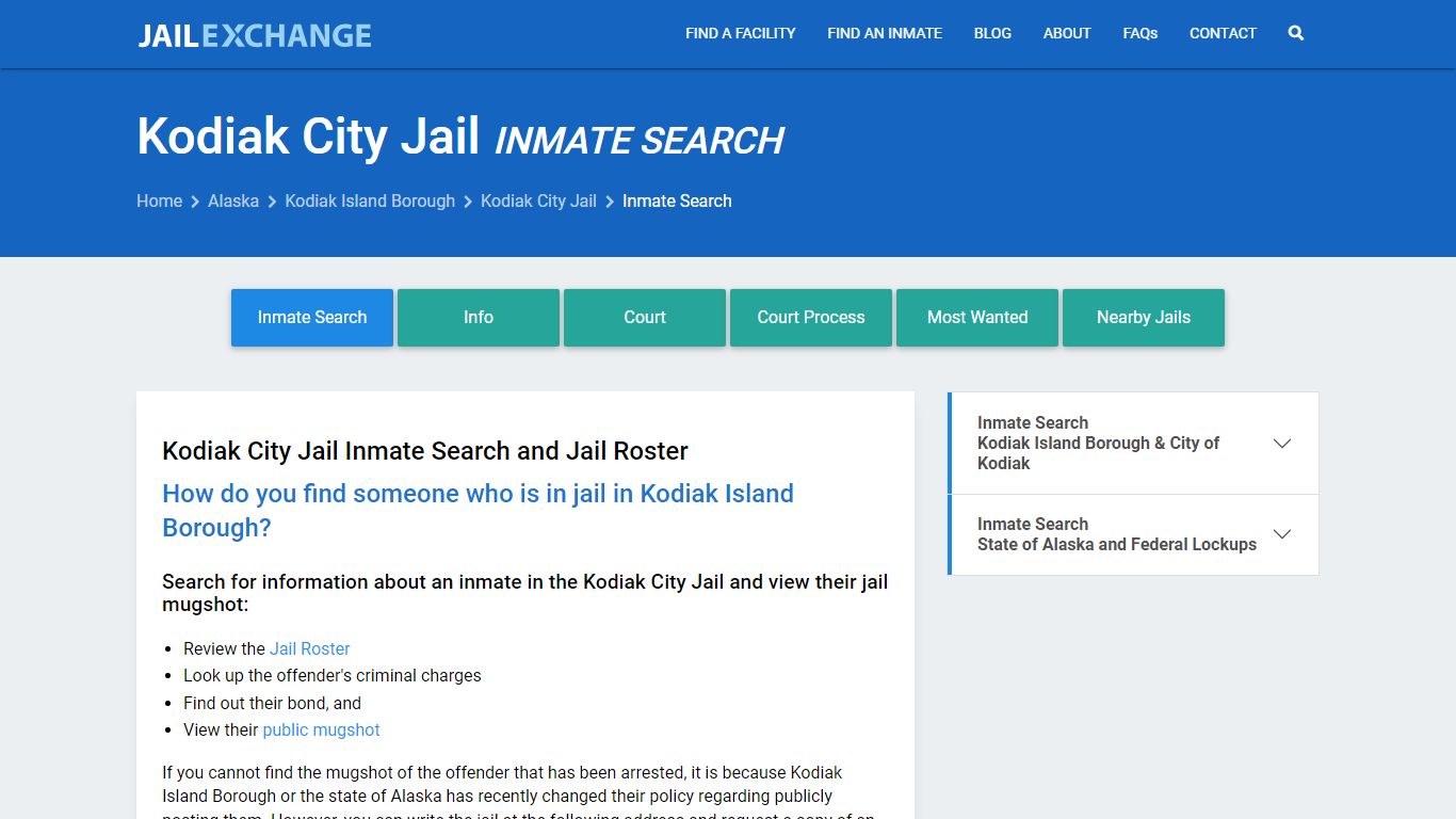 Inmate Search: Roster & Mugshots - Kodiak City Jail, AK